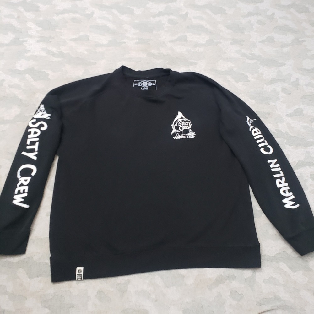 Salty Crew Marlin Club Sweatshirt Women Large Black Graphic Pullover Fishing